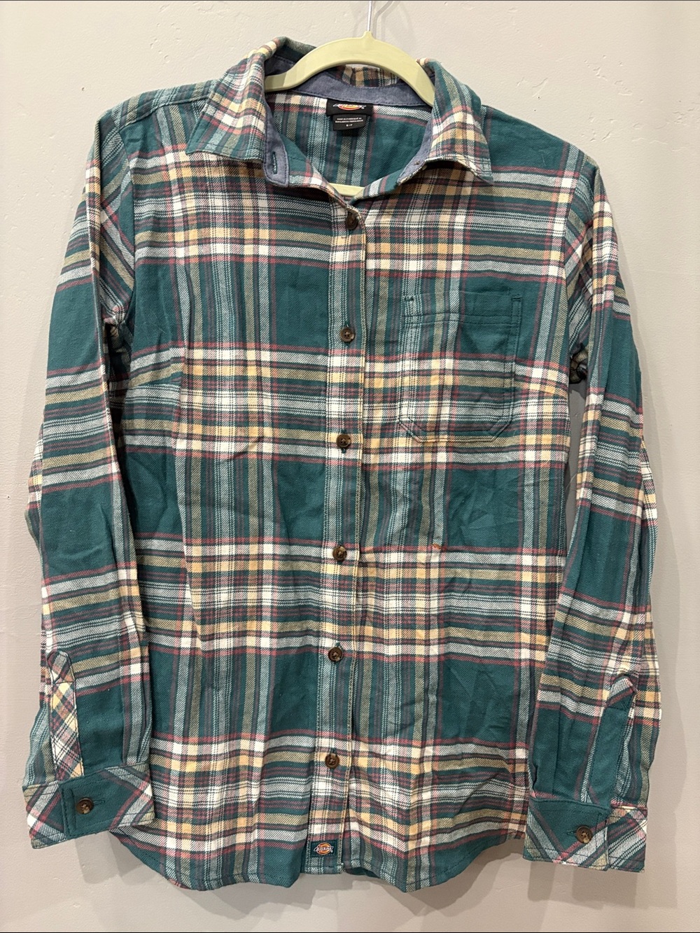 Dickies Men’s S Green Plaid Flannel Button Up Workwear Shirt